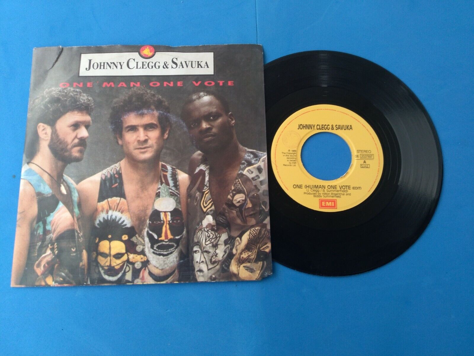 JOHNNY CLEGG & SAVUKA "ONE MAN ONE  VOTE" 45 RPM 1989 EMI ITALIA