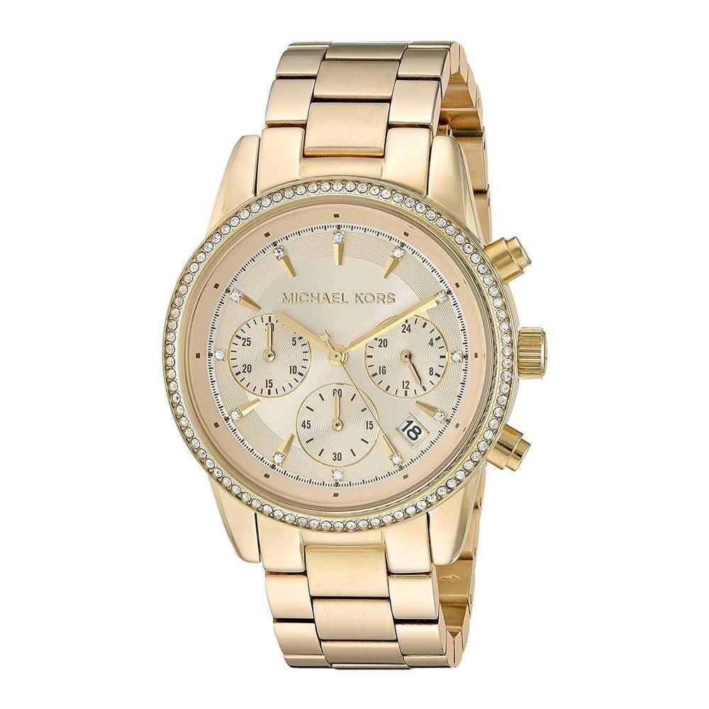 Orologio Donna MICHAEL KORS RITZ MK6356 Chrono Acciaio Gold Dorato Swarovski