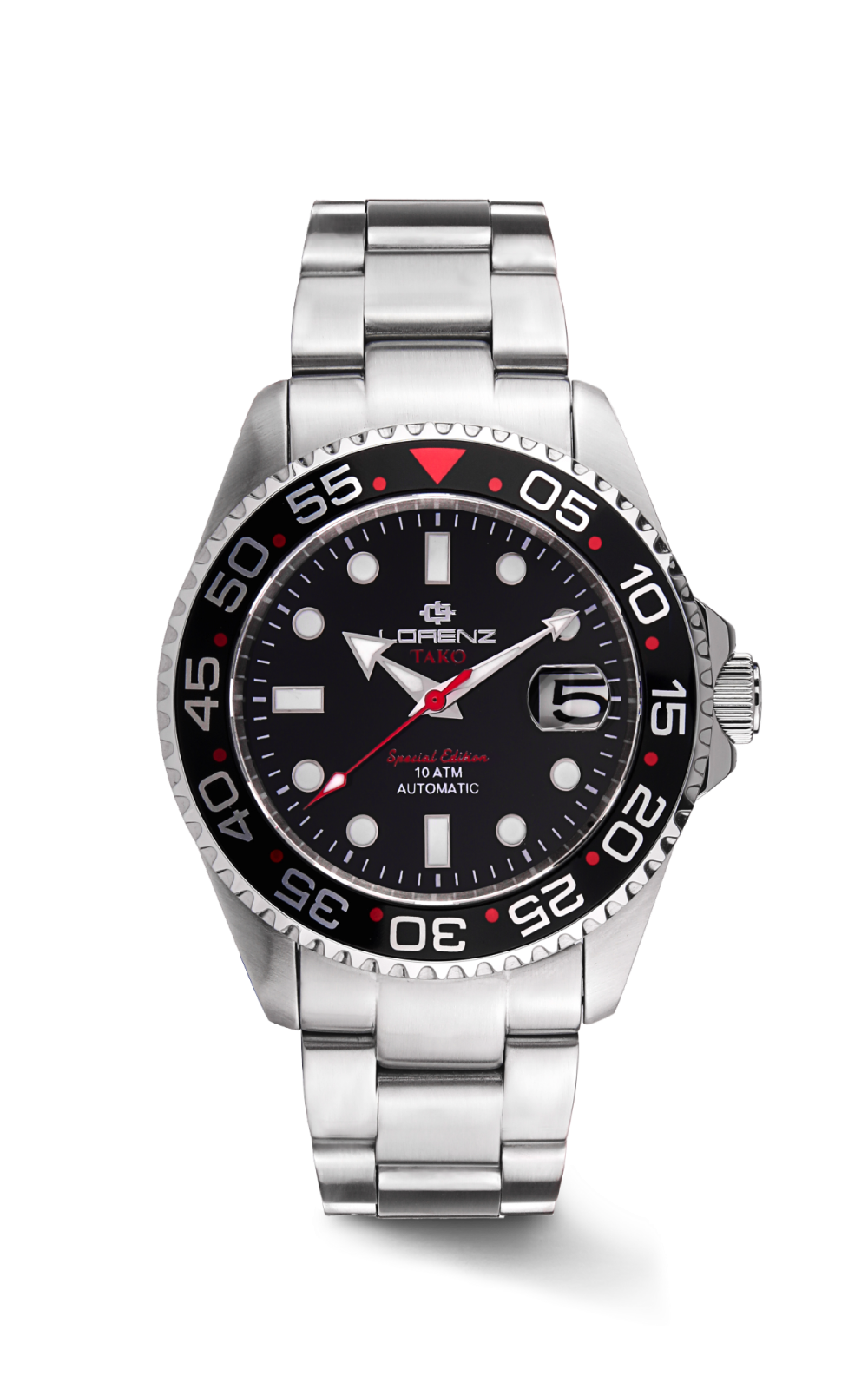 Orologio Lorenz Tako Special Nero Rosso 030254GG Watch Automatico Acciaio Uomo
