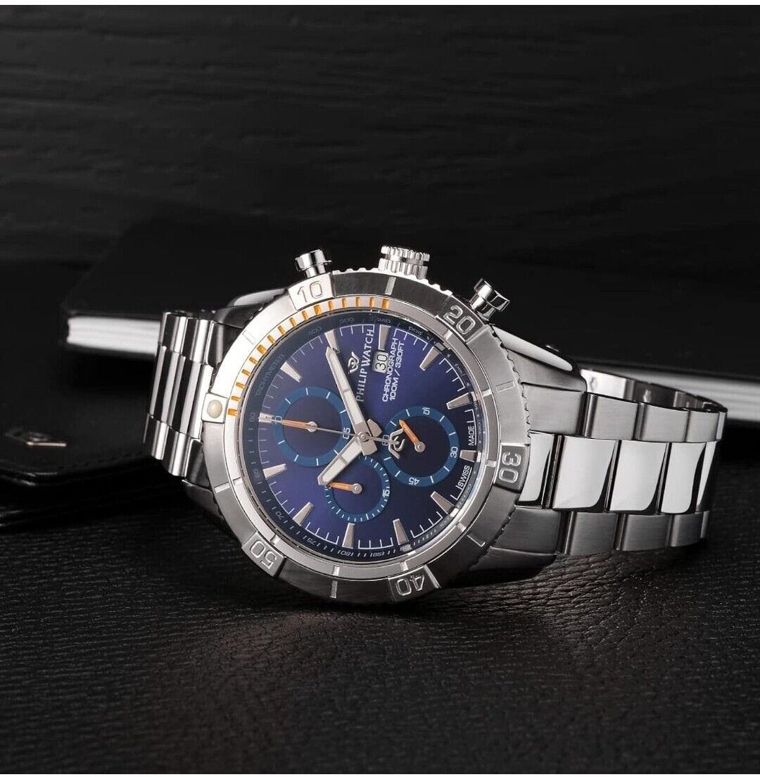 Orologio Philip Watch Uomo Champion Acciaio Cronografo Blu