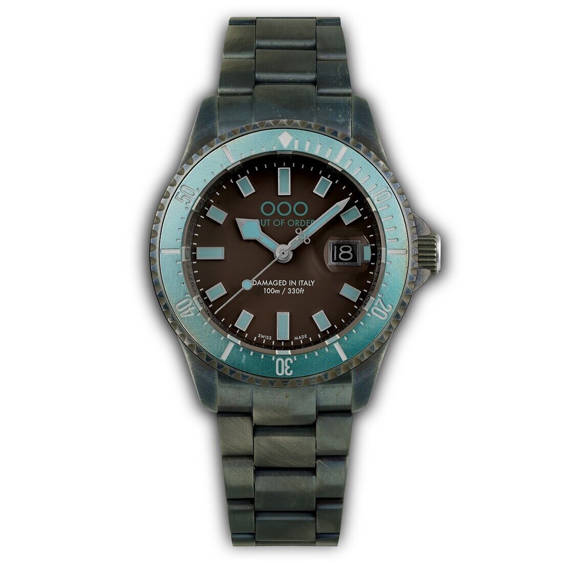 Out of Order CASANOVA Acciaio Swiss Made Marrone Quarzo Turchese Orologio Uomo