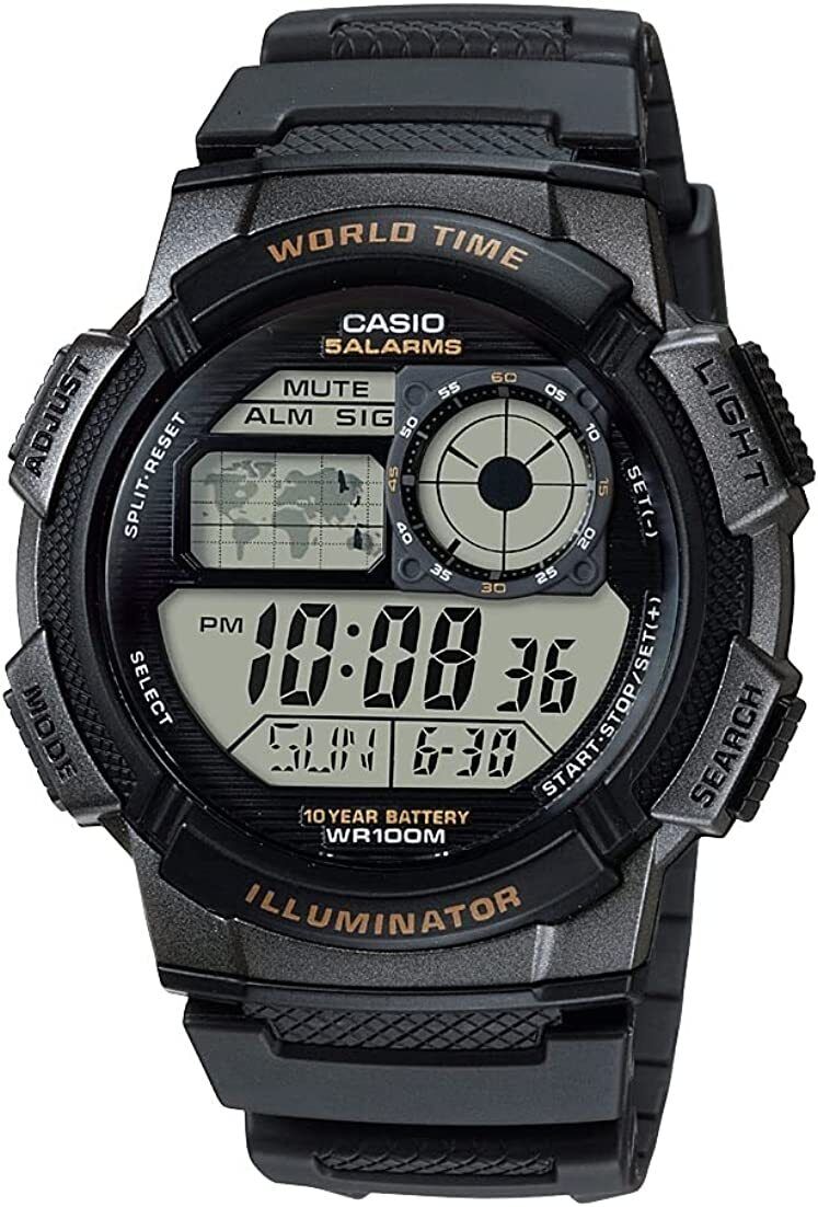 Orologio CASIO AE-1000W-1AVDF Digitale Silicone Nero Chrono Sveglia 100mt