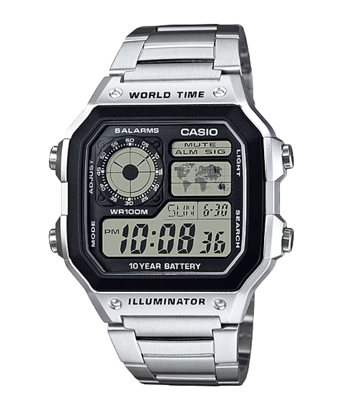 CASIO AE-1200WHD-1AVDF OROLOGIO UOMO ACCIAIO QUADRATO DIGITALE 45mm SOTTOCOSTO