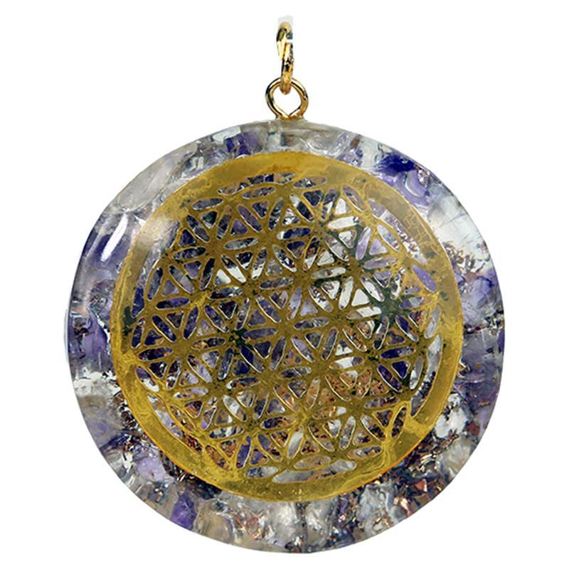 Ciondolo orgonite monile FIORE DELLA VITA Ametista  calma