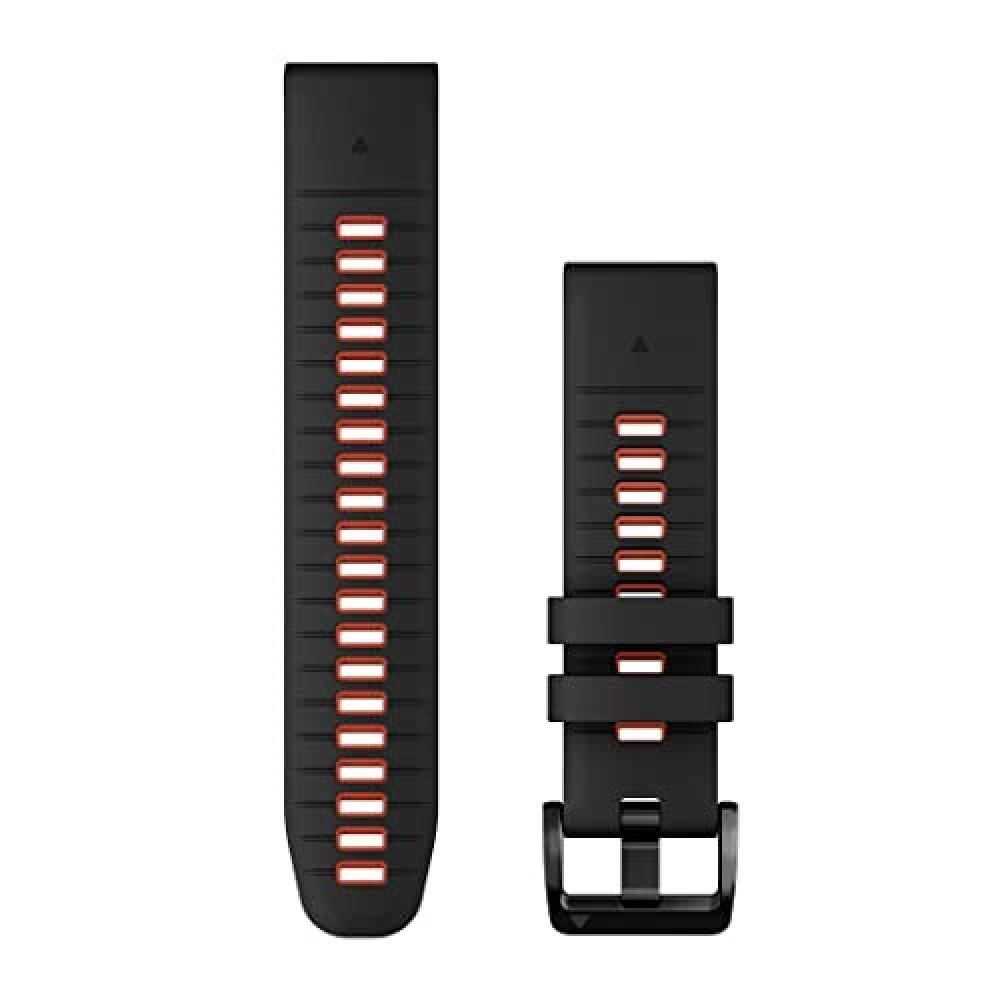 (TG. 22mm) Cinturino Originale Garmin, 22mm, QuickFit, Silicone, Black & Flame R