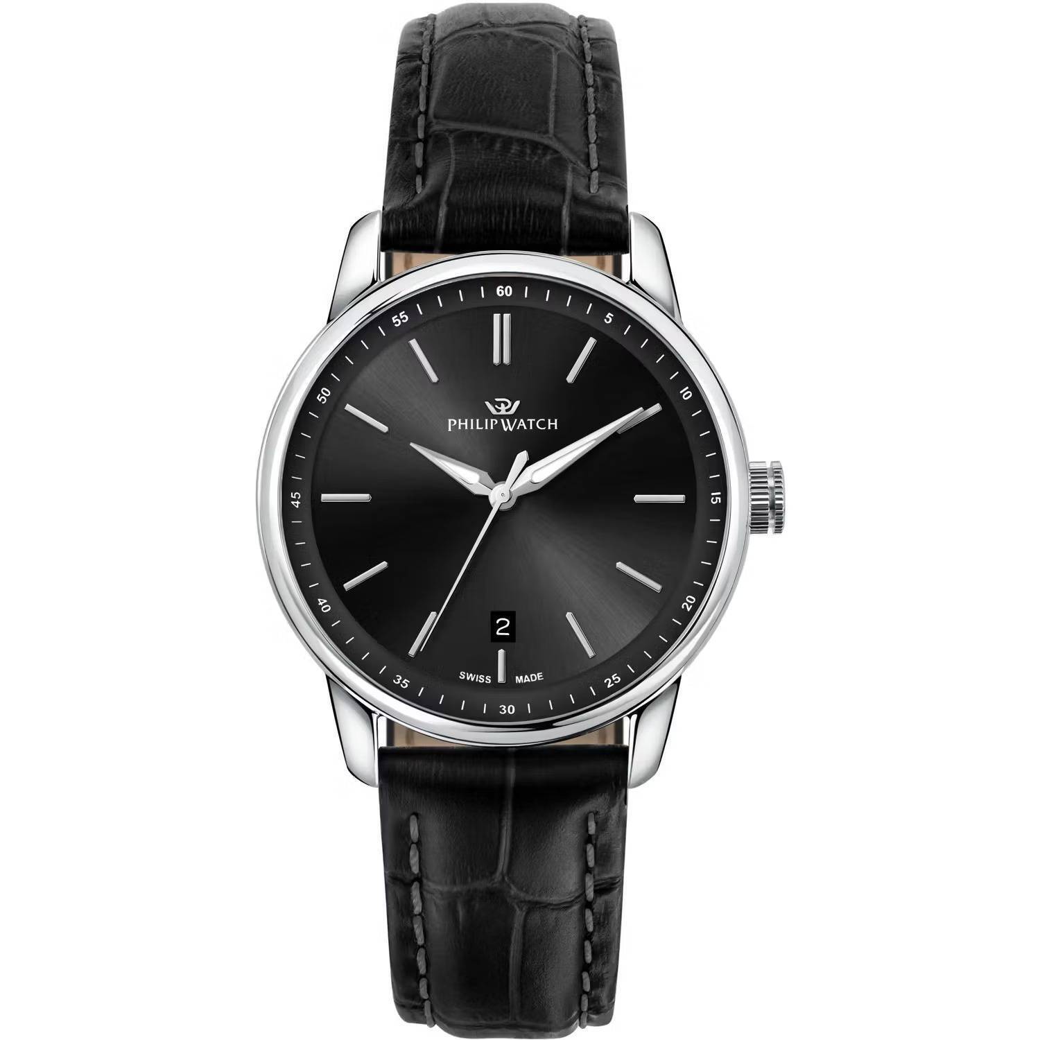 Orologio Philip Watch Anniversary r8251150010 uomo Pelle Nera Numeri 40mm Swiss