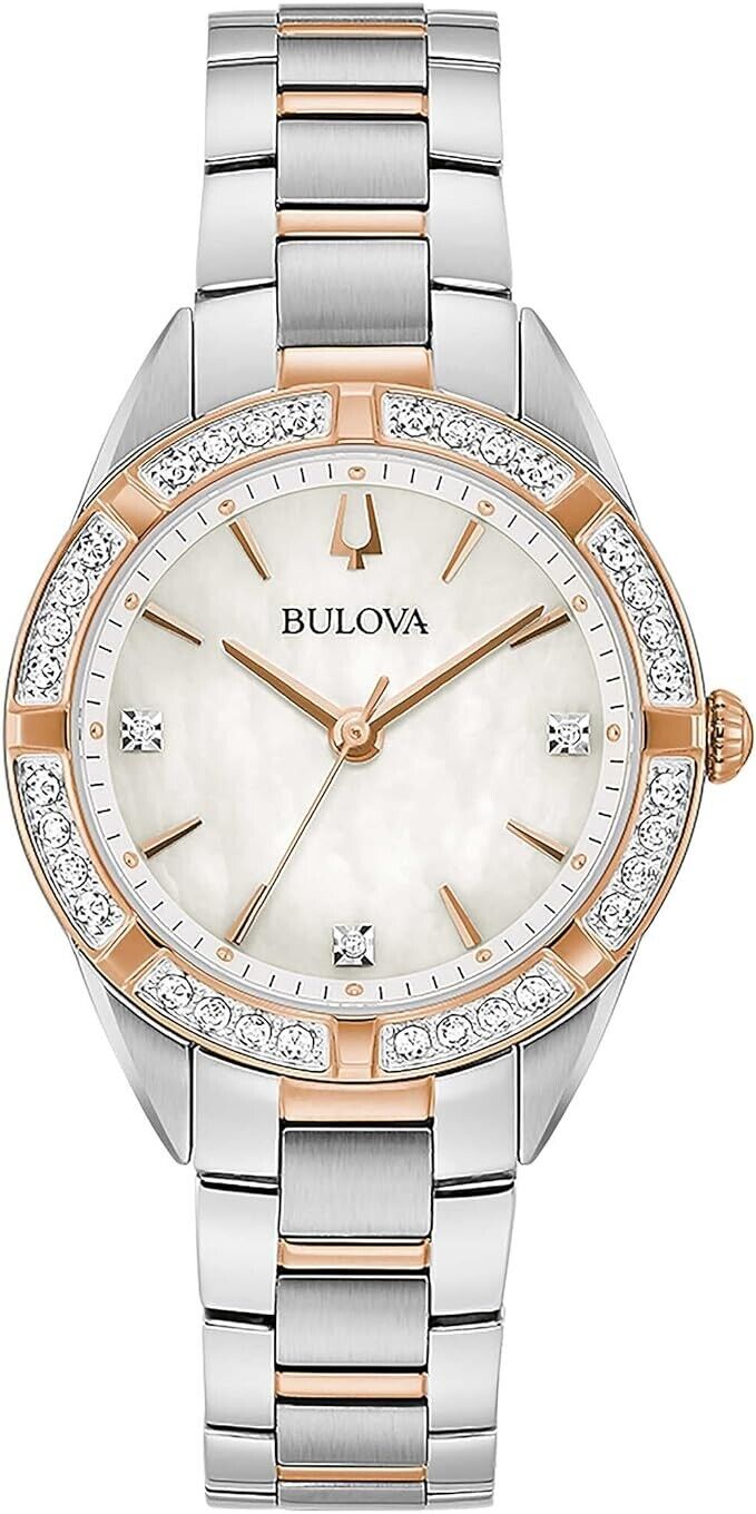Orologio Bulova Donna Acciaio Oro Rosa-Argento Madreperla Cristalli 98R281