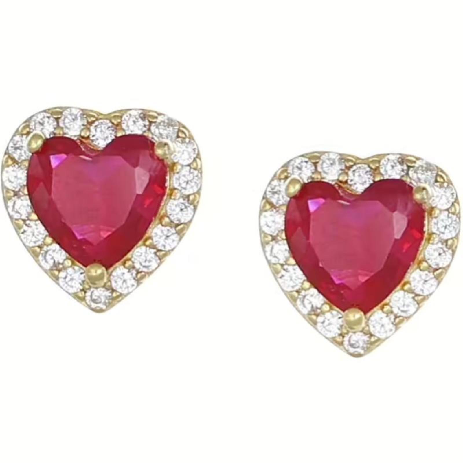 Orecchini Donna Lobo AMEN ETICSGRZ Argento 925 Dorato Pietre Cuore Rosso