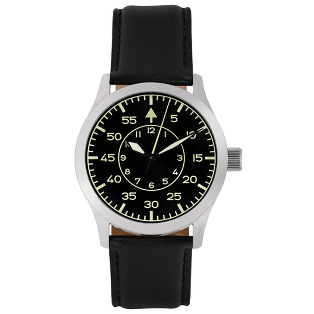 Svalbard FLIEGER EJ12 Automatico Acciaio Nero Pelle Zaffiro Orologio Uomo