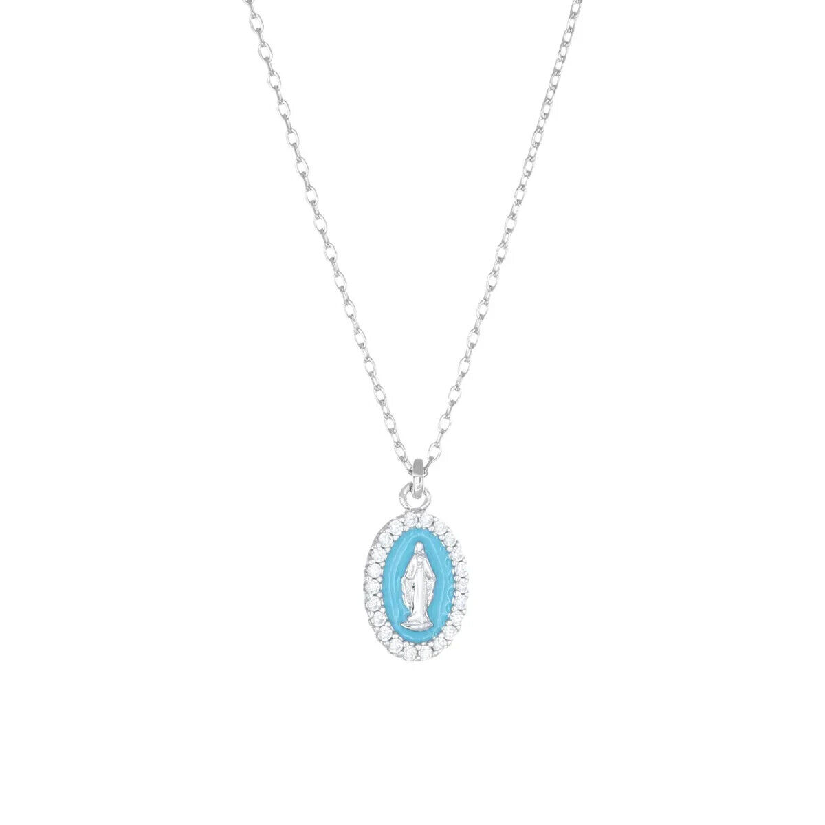 Amen Collana Medaglia Madonna Miracolosa Smaltata Turchese CLMISMBPE