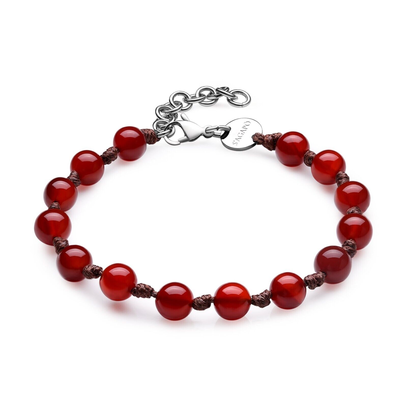 S'AGAPO RIOT BRACCIALE DA UOMO IN CORDINO E SFERE DI AGATA ROSSA SRT19 (2909)