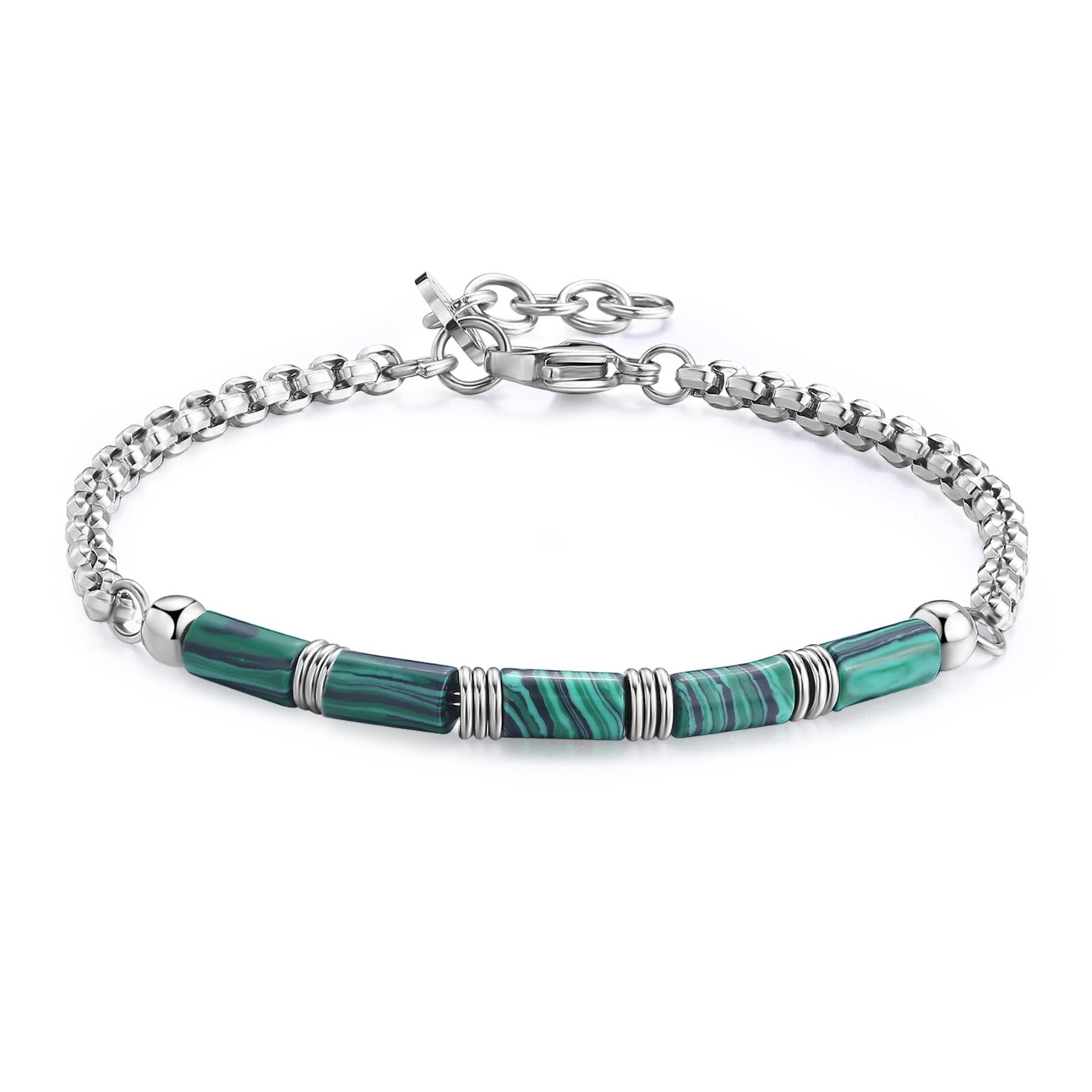 S'AGAPO RIOT BRACCIALE DA UOMO IN ACCIAIO CON MALACHITE VERDE SRT28 (2962)