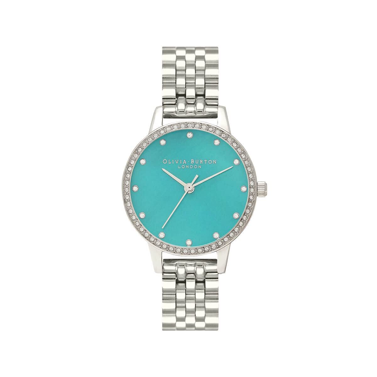 Olivia Burton Classics Women Stylish Stone Dial, Ionic Plated Watch Silver/Blue