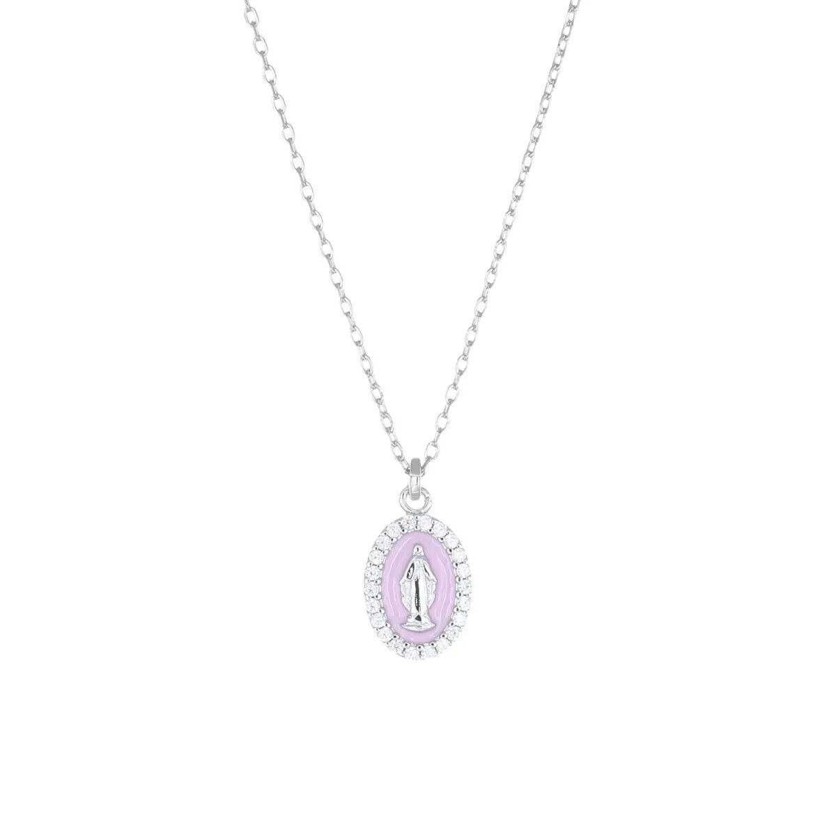 Amen Collana Medaglia Madonna Miracolosa Smaltata Rosa Perla CLMISMBRO