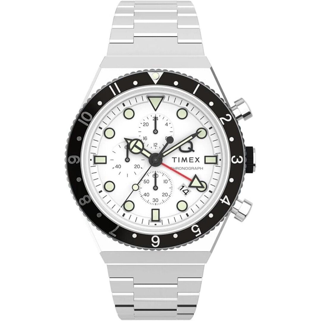 Timex Q Gmt Cronografo da Uomo Acciaio Inox 40mm Orologio Al Quarzo TW2V69900