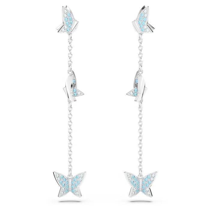 Orecchini Swarovski Lilia 5662182 Earrings Farfalle Pendenti Rodio Donna Azzurro