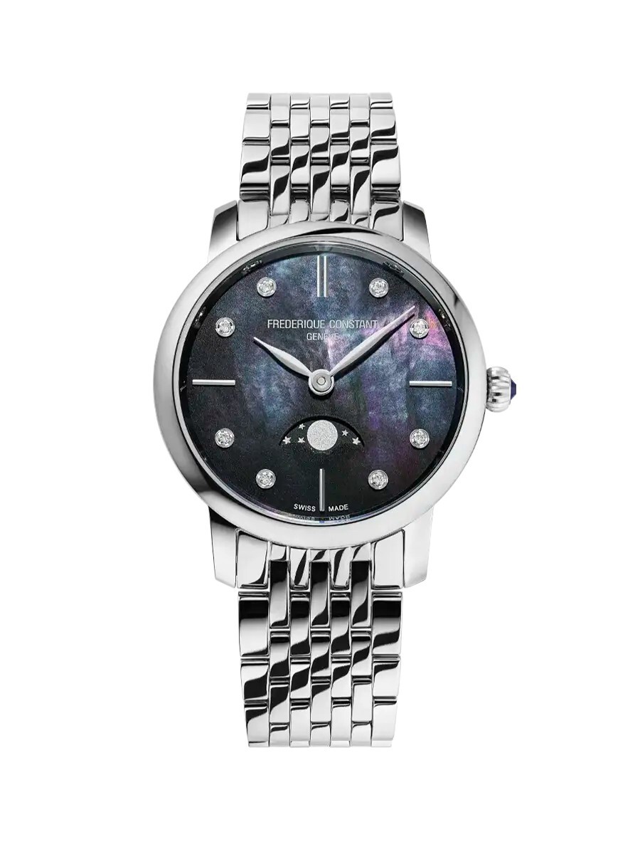Frederique Constant Argento Donna Analogico Orologio Slimline Fase Lunare