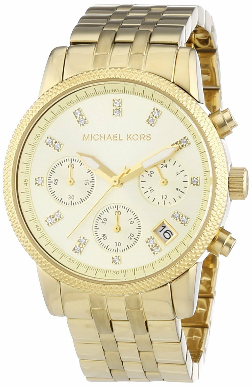 Nuovo Michael Kors Ritz Color Oro + Cristallo Cronografo Quadrante + Orologio