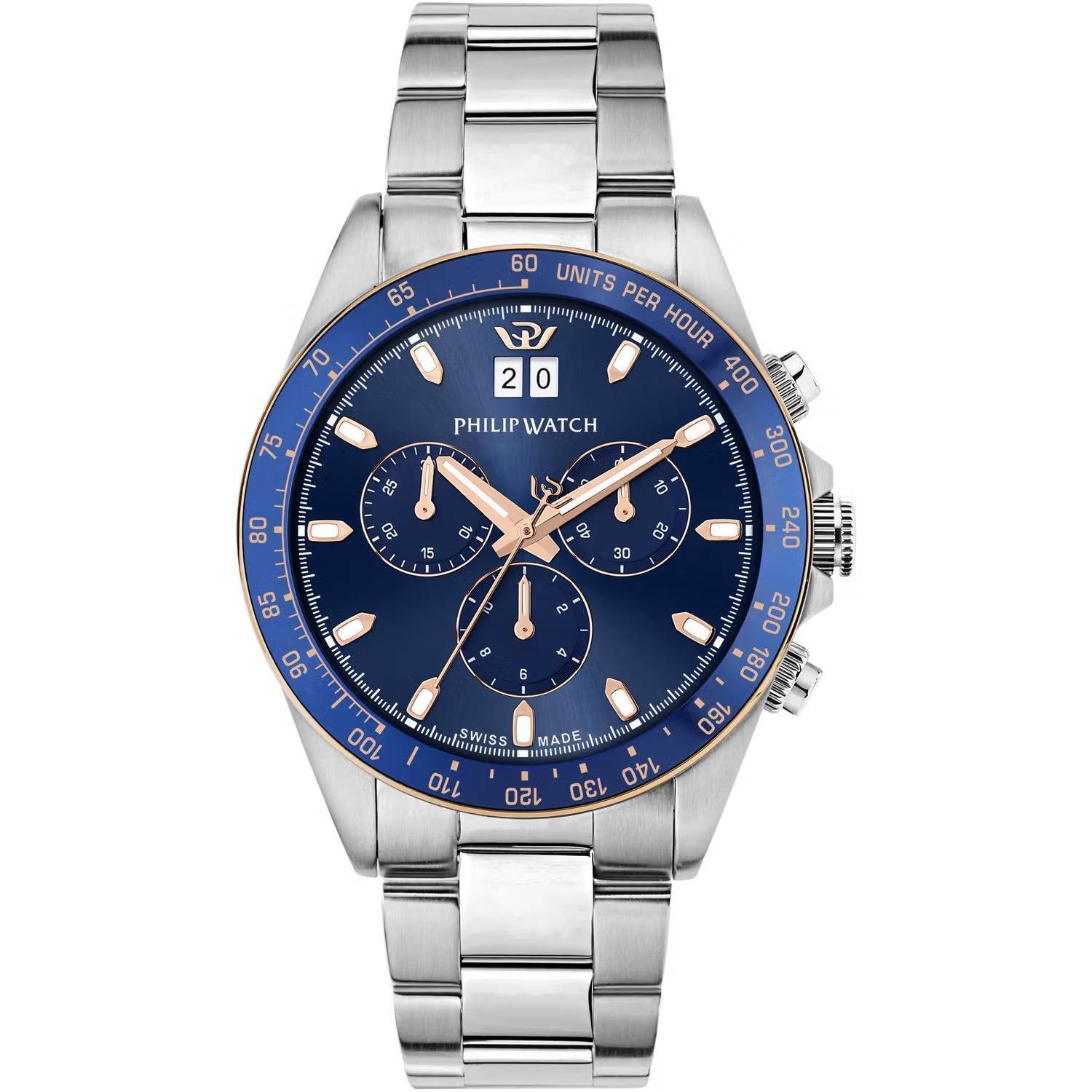 Orologio Philip Watch Caribe R8273607008 Uomo Cronografo Blu oro rosa 42mm Nuovo