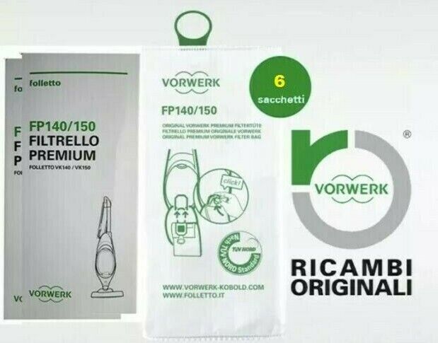 Confezione 6 sacchetti folletto vk140/vk150 originali 41432 fp140/fp150