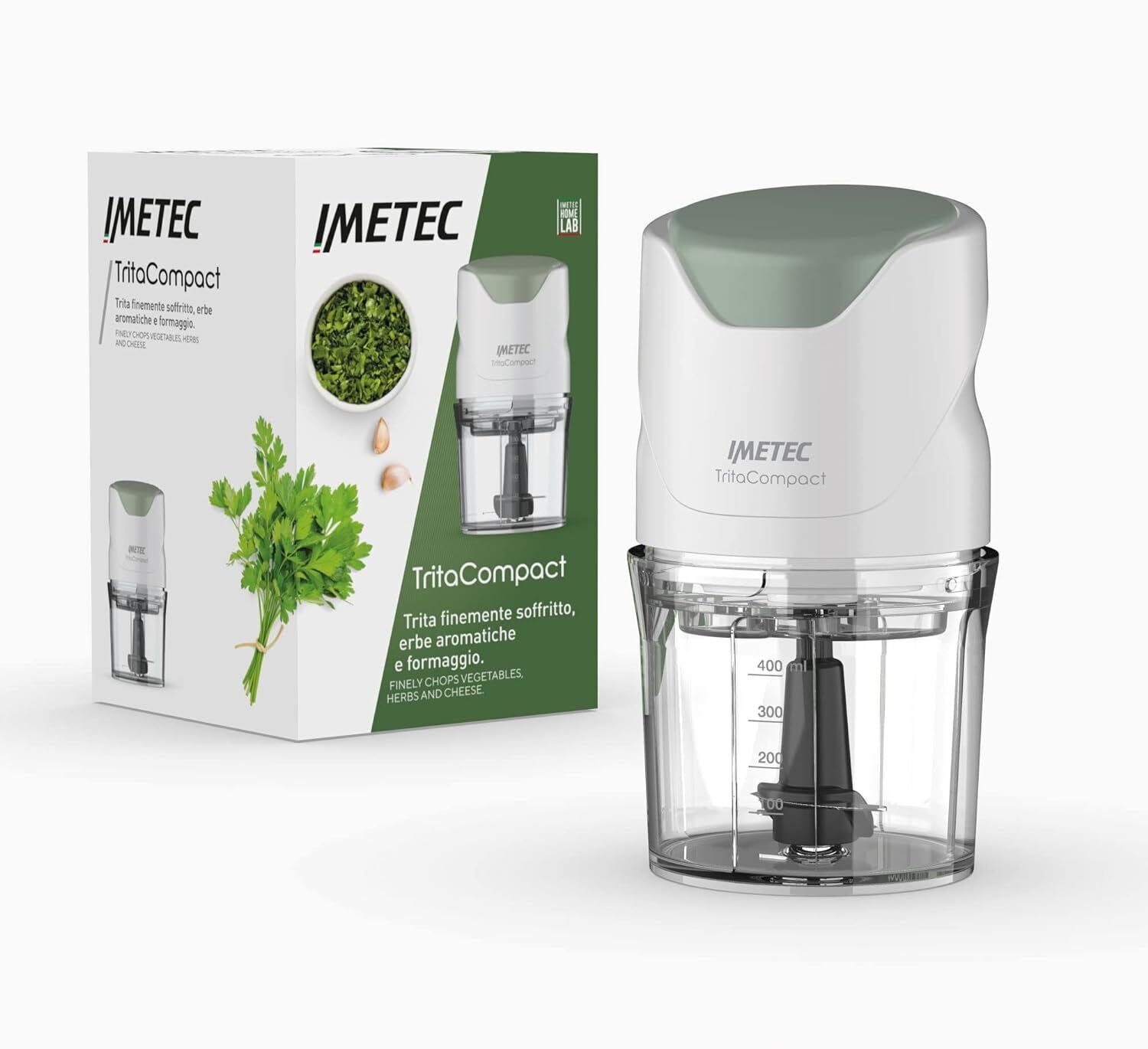 Imetec TritaCompact Tritatutto, Lame in Acciaio Inox, Bianco E Salvia