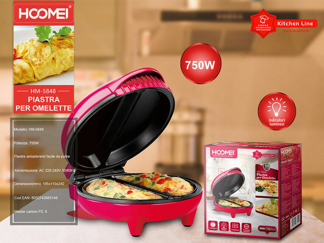 PIASTRA ELETTRICA PER OMELETTE ANTIADERENTE 750W CON LED LUMINOSI HOOMEI HM-5848