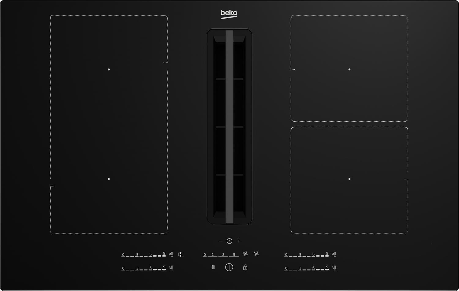 Piano Cottura 4 Fuochi Induzione con Cappa Filtrante 82 cm Nero HIXI84700UF Beko