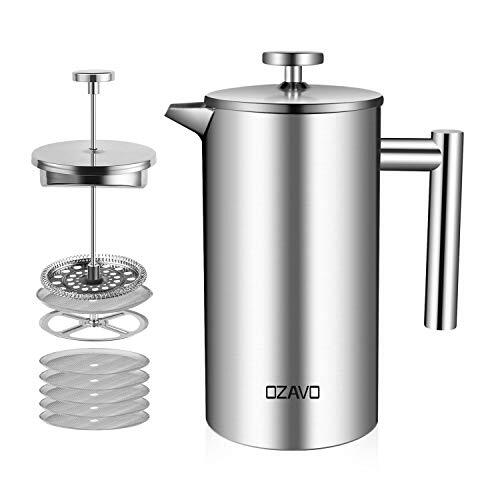 OZAVO Coffee Press Caffettiere a Pistone Pressofiltro Acciaio Inox Capacità 8...