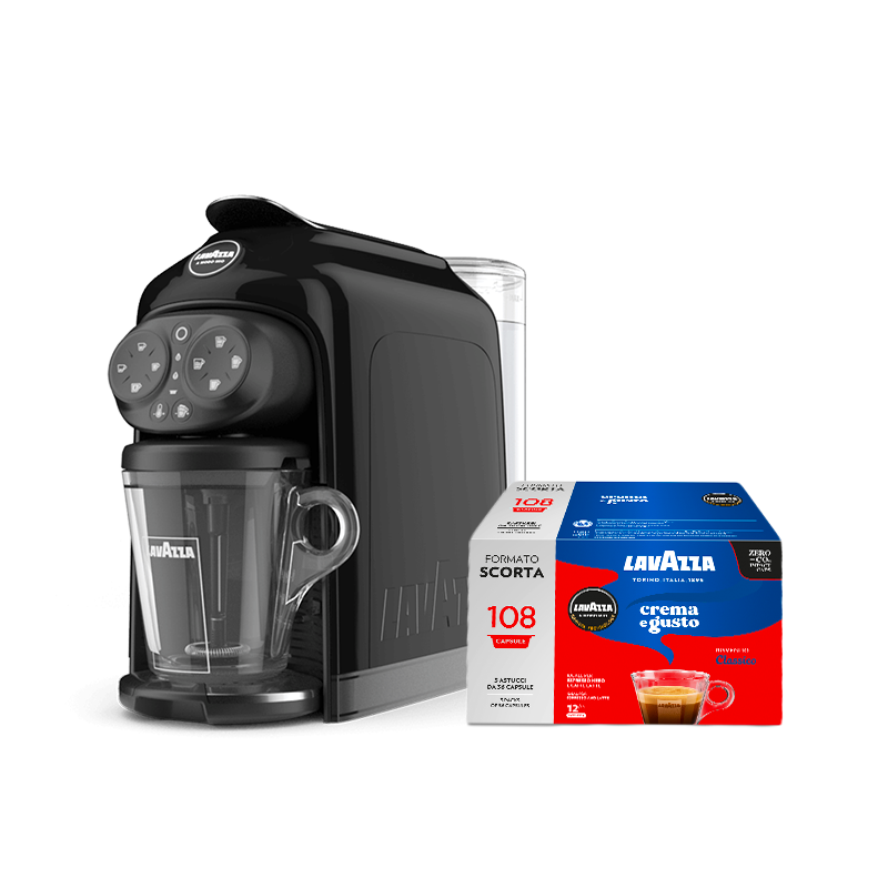 Lavazza A Modo Mio Deséa Nero Macchina Caffè + 108 Caps Crema e Gusto Incluse