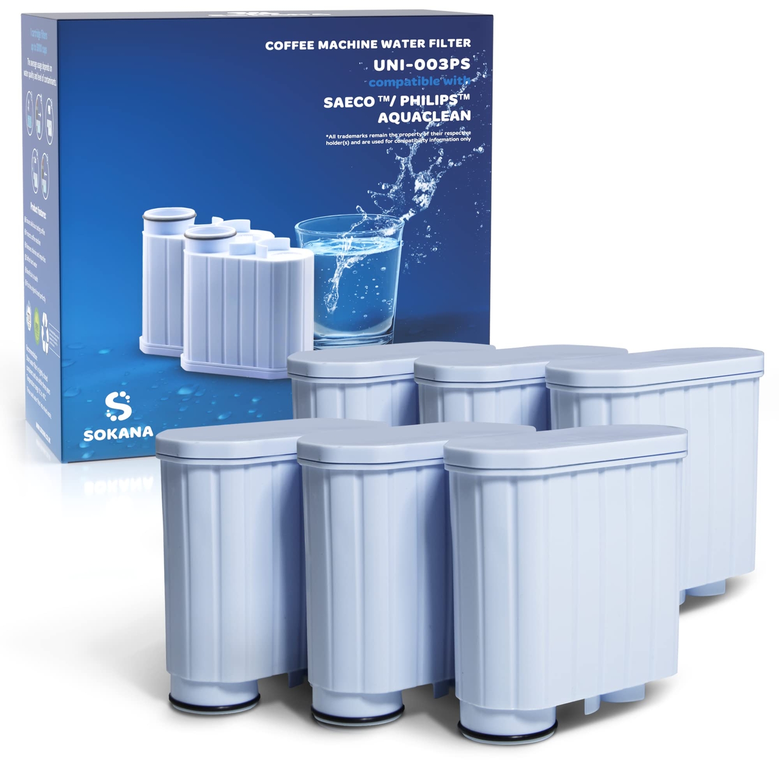 SOKANA 6 Compatibli di Ricambio Filtri Acqua per Saeco Aqua Clean Philips EP2...