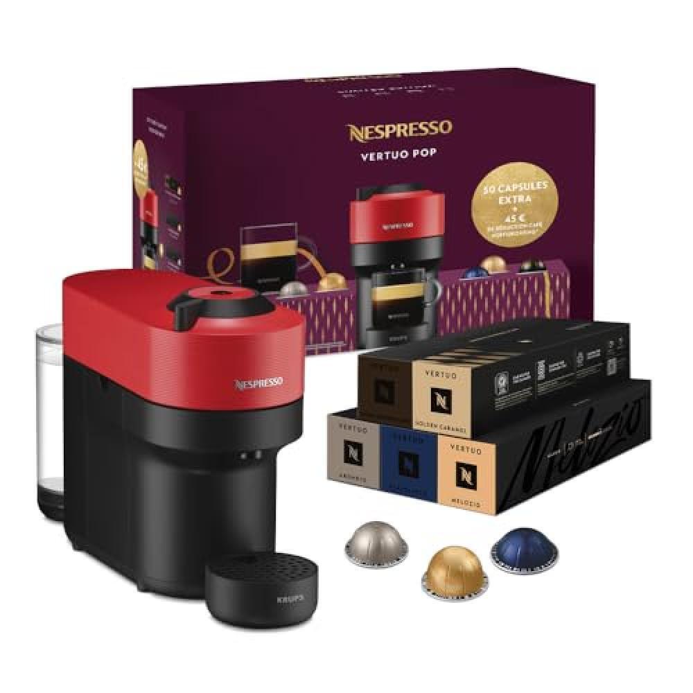 Krups Nespresso Vertuo Pop + 50 capsule, macchina da caffè compatta, Spicy Red,