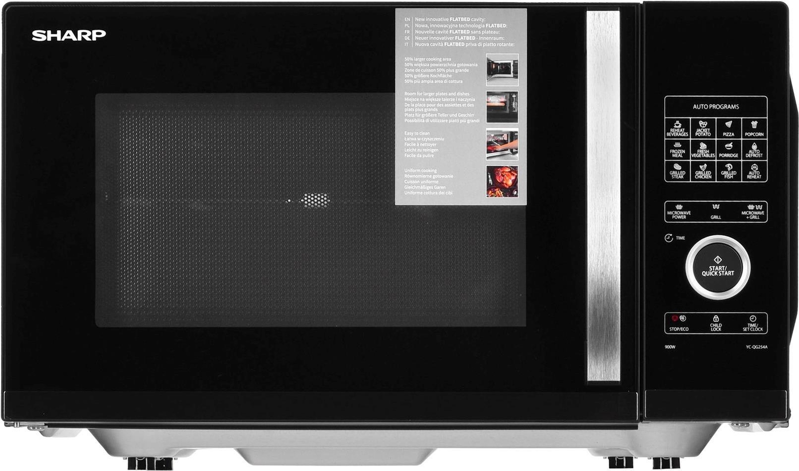 Sharp YC-QG254AE-B Mikrowelle Schwarz 900 W - Kapazität: 25 Liter - Mikrowellenl