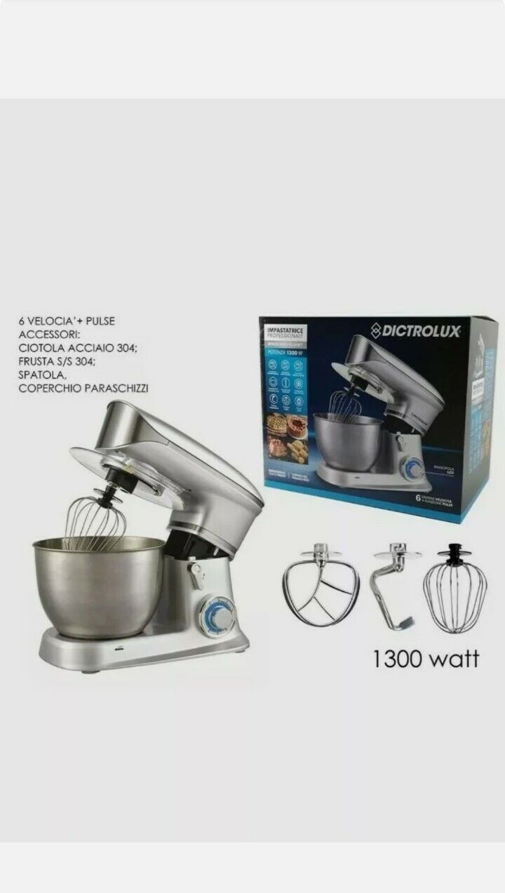 Planetaria impastatrice professionale 6,5 LITRI 1300W robot da cucina +accessori