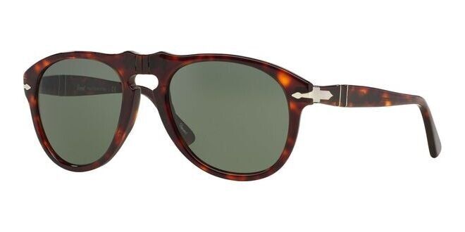 Persol 649 Occhiali da Sole per Uomo, Taglia 54, Montatura Havana, Lenti Verdi (
