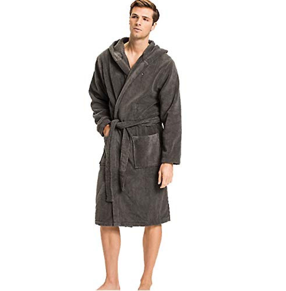 (TG. M) Tommy Hilfiger Icon Hooded Bathrobe Accappatoio, Grigio (Magnet 884), M