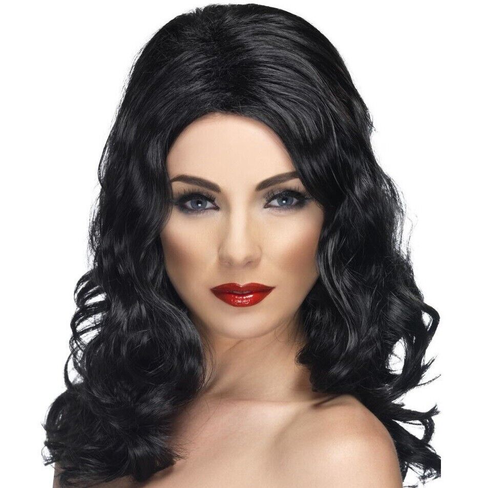 Glamour da Donna Costume Parrucca Nera Ricci Glamourous Parrucca Da Smiffys