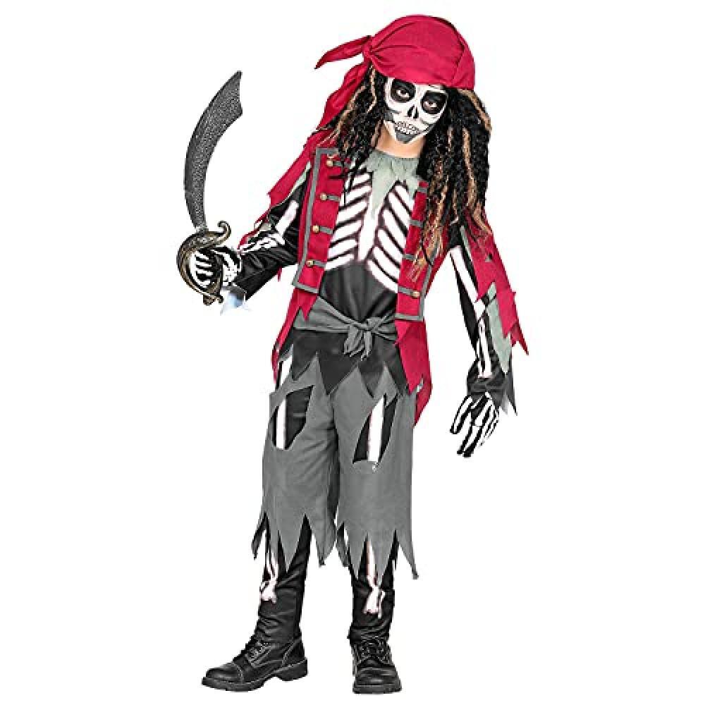 (TG. 158) "PIRATE SKELETON" (shirt with vest and belt, pants, bandana) - (158 cm
