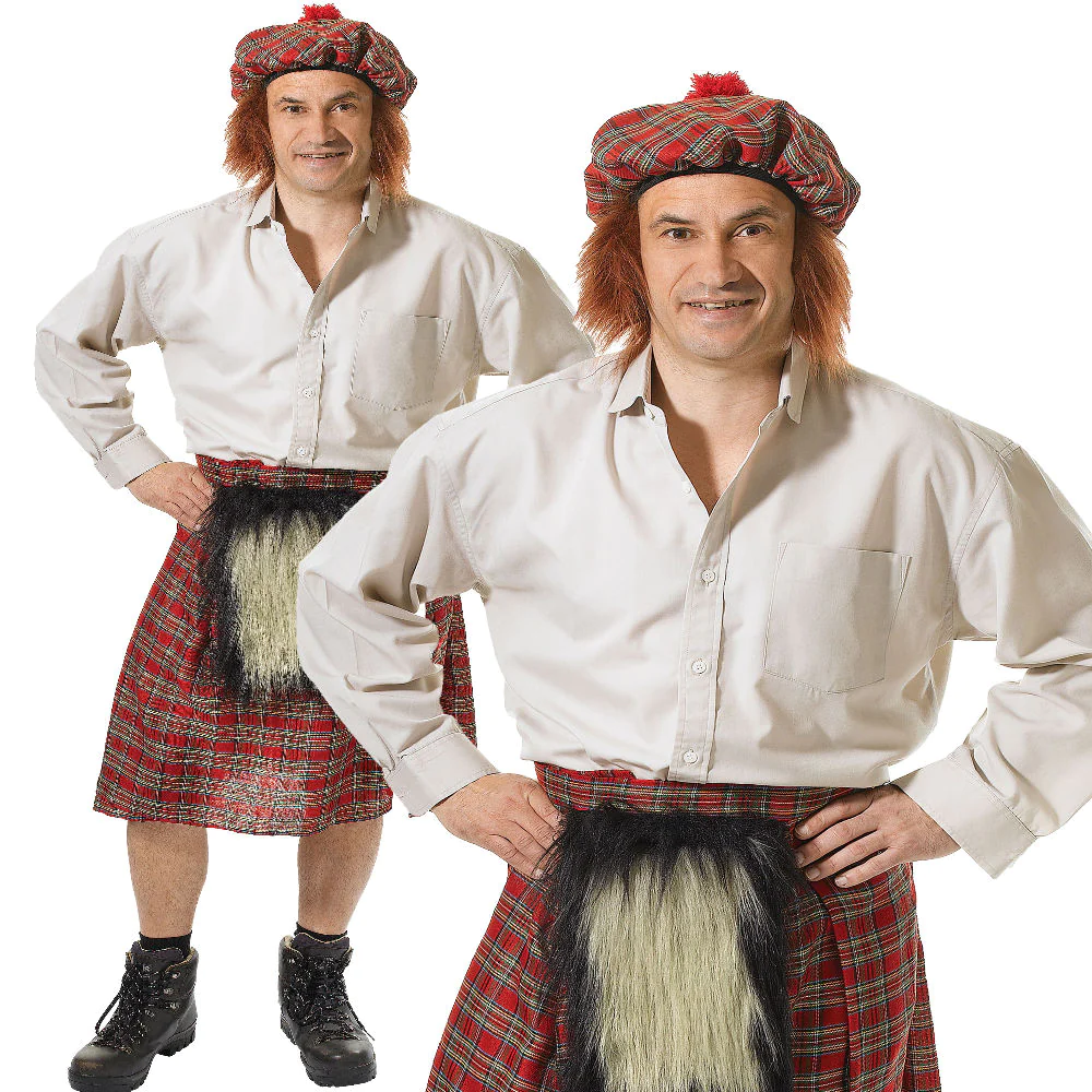 Scots Kilt & Cappello Tradizionale Scots Uomo Adulti Costume Uomo Costume