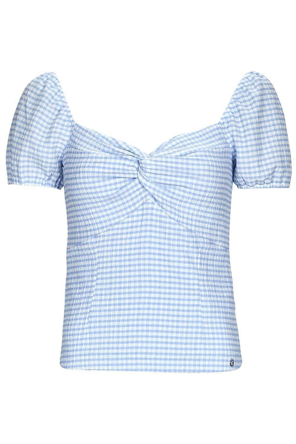 Guess Lazize Knot Top - Maglietta Con Scollo A Cuore Azzurro - Taglia S Donna