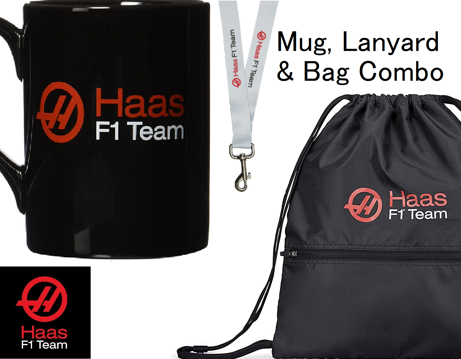 BAG MUG LANYARD Combo Rucksack Cup NeckStrap Haas Formula One 1 Racing Team IT