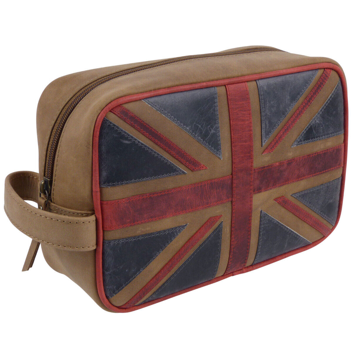 Mala Leather Uomo Union Jack Pochette Toilette Affliggere Vintage Look