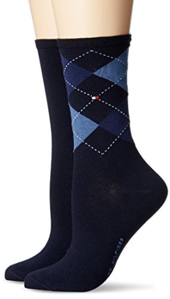 (TG. 35-38) Tommy Hilfiger TH WOMEN CHECK SOCK 2P Calzini, Blu (Tommy Blue 054),
