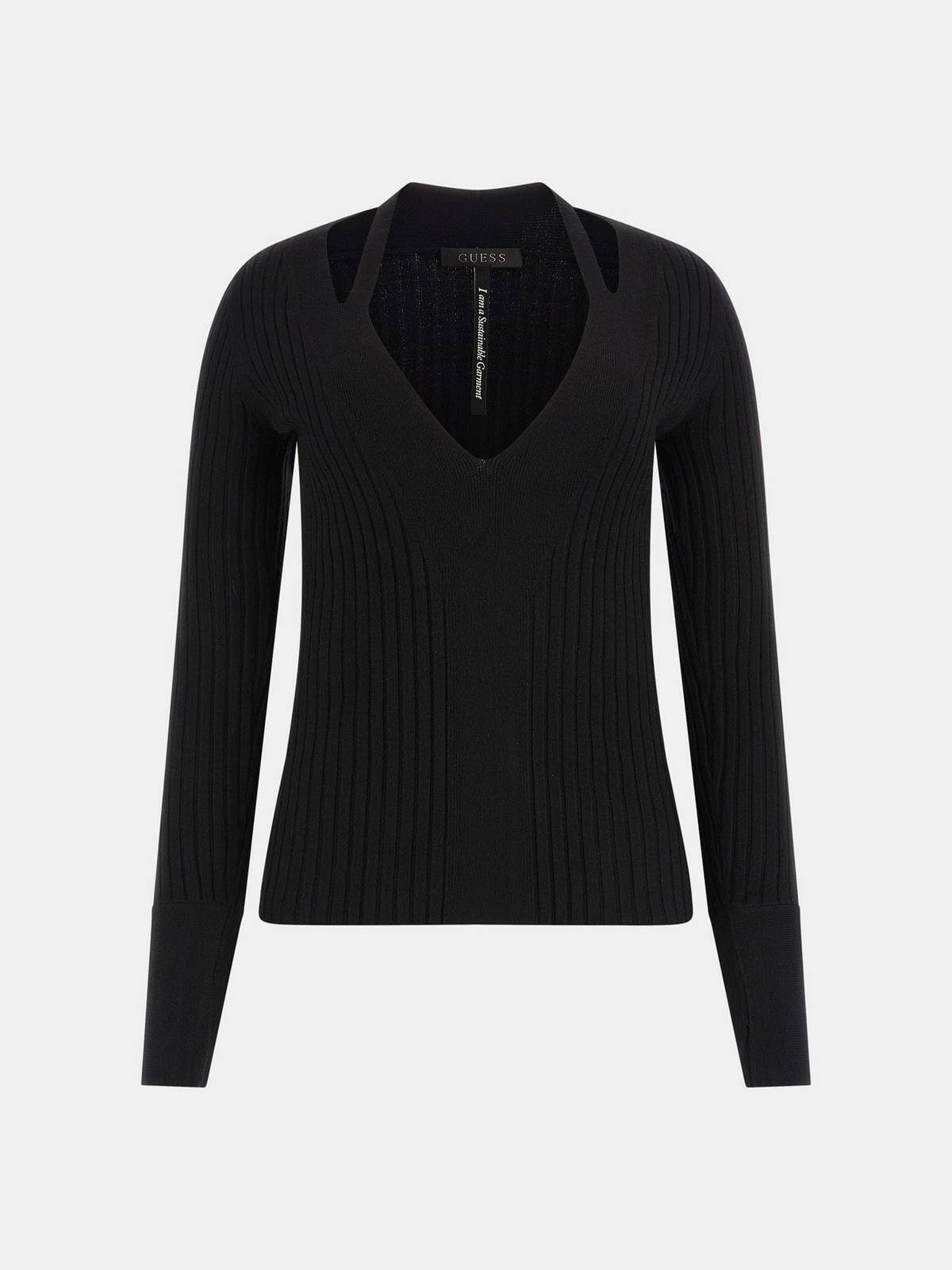 Guess Ls Vn Aline Sweather - Maglia Scollo A V Nero - Taglia L Abbigliamento