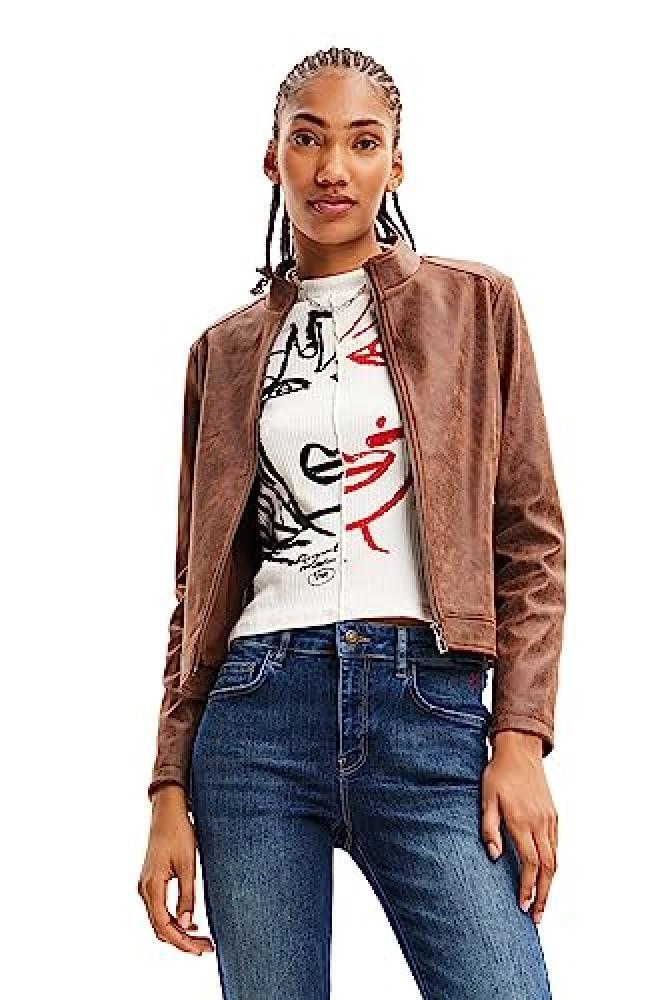 (TG. XL) Desigual Giacca_Toronto Woman Woven PU Coat, Marrone, XL Donna - NUOVO