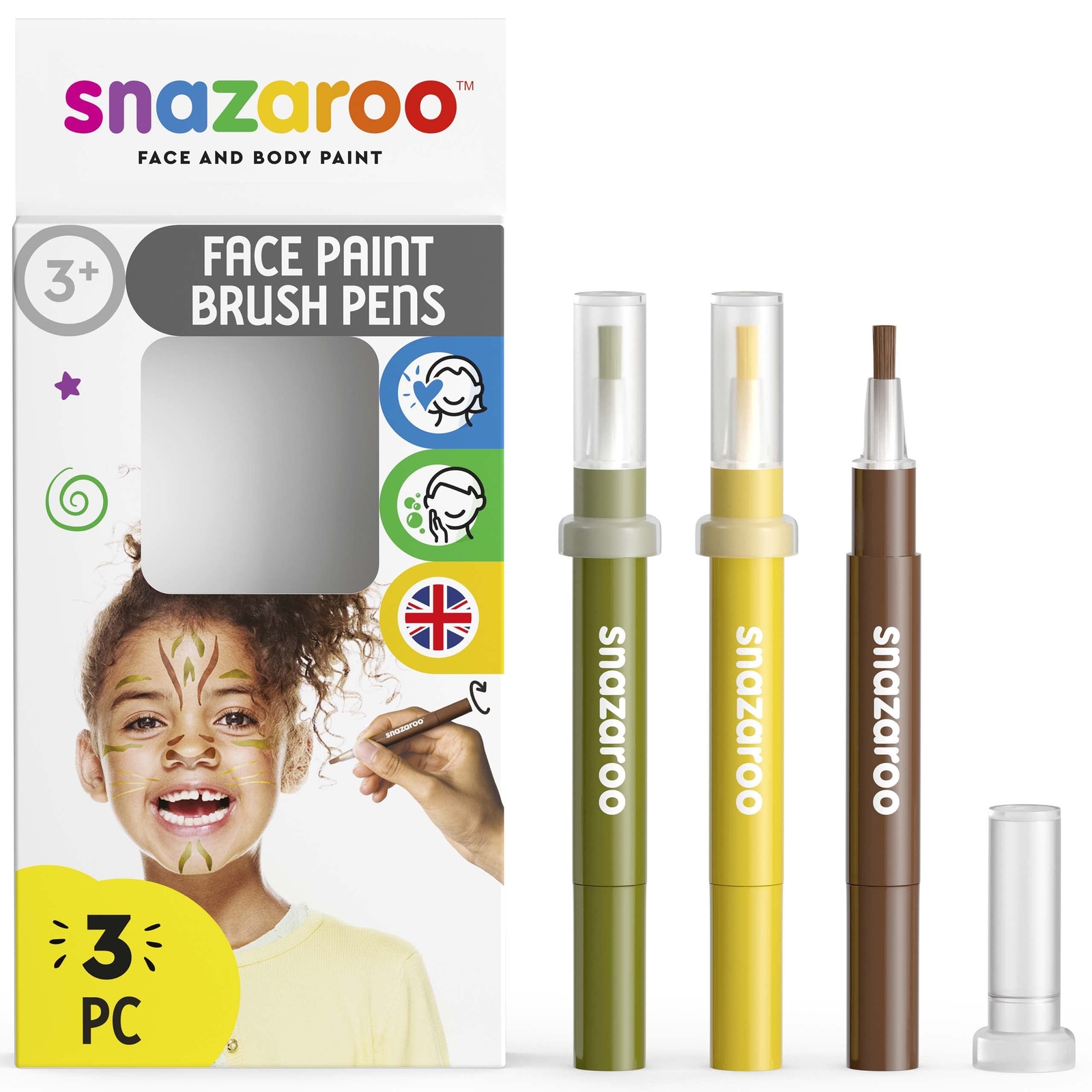 Snazaroo 1180143 Kinderschmink, schminkpotlood met penseelpunt, 3 kleurenset jun