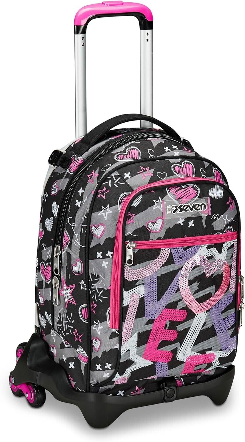 Zaino Scuola Trolley Jack 3 Ruote Nero Fucsia Draft HeartSeven
