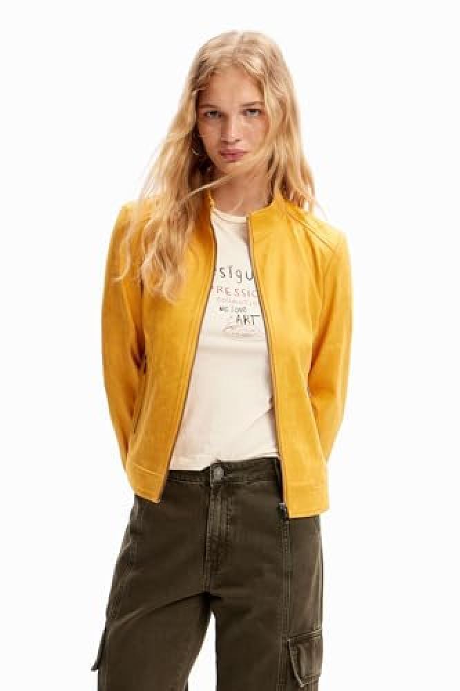 (TG. L) Desigual Giacca_Toronto Woman Woven PU Coat, Giallo, L Donna - NUOVO