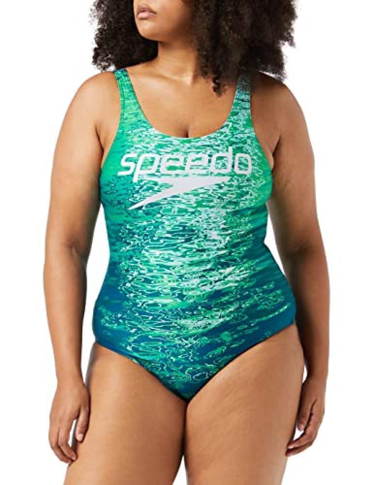 (TG. 28) Speedo Donna Digital Placement U-Back Costume intero, Petrol/Neon Assen