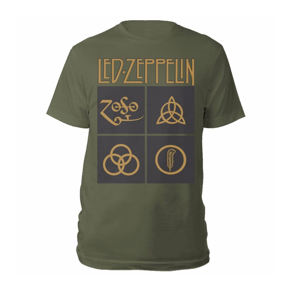 Abbigliamento Led Zeppelin: Gold Symbols & Black Squares (T-Shirt Unisex Tg. M)