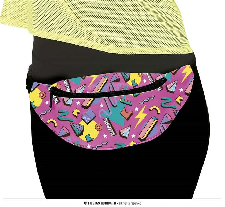 80s Costume Marsupio Bum Borsa Rosa con Stampa 80's Vita Regolabile Nuovo Fg